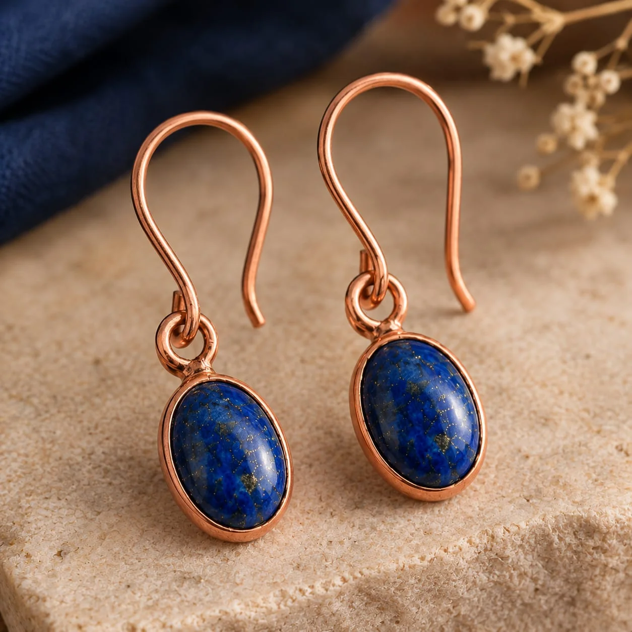 Aros De Lapislázuli Natural Artesanales En Cobre, vista 1